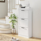 HOMCOM - Armoire à chaussures étroite avec tiroirs basculants et étagère réglable - blanc-Peut contenir jusqu'à 15 paires de chaussures dans 3 tiroirs basculants 