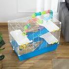 PawHut - Cage pour hamster 31 po L avec système de tubes tunnels - Bleu-Fil d'acier pour une bonne ventilation et poignées supérieures pour une prise facile
