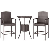 Outsunny - Ensemble bar de patio 3 pièces avec seau à glace, brun foncé-Cet ensemble classique de bar en osier 3 pièces avec 1 table et 2 tabourets est un excellent ajout à tout espace extérieur  