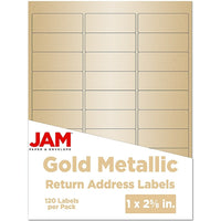 Jam Paper Étiquettes postales, 1 x 2,63 po, or métallique, 120/paquet (40732537)-Étiquettes avec adresse d’expédition