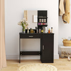 HOMCOM - Coiffeuse avec miroir et étagères - 35,4 po L x 15 po l x 54,3 po H - noir-Avec un dispositif anti-basculement à l'arrière, vous pouvez le fixer au mur pour plus de sécurité 
