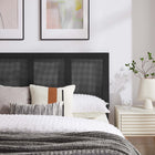 Modway - Sirocco Rotin et bois Lit plateforme Queen, Noir-Sangle synthétique de canne en rotin