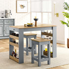 Modway - Galley 3 pièces Îlot de cuisine et ensemble de tabouret, Gris chêne-Étagères ouvertes