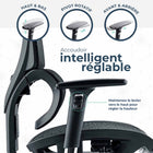 MotionGrey - Space Mesh Chair - Chaise de bureau ergonomique avec appuie-tête reglable et dossier pivotant-Accoudoirs rembourres à 4 reglages directionnels pour regler l'accoudoir vers le haut et vers le bas, vers l'avant et vers l'arriere, glisser d'un côte à l'autre et tourner d'un côte à l'autre.