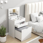 HOMCOM - Coiffeuse avec miroir rabattable et tabouret rembourré - 23,6 po L x 15,7 po l x 44,9 po H - blanc-Plateau relevable avec compartiment caché et miroir 