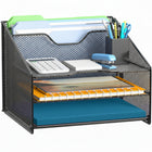 ShoppingAll - Organisateur de bureau avec plateau à papier à 3 niveaux et 2 sections verticales-Structure solide avec une finition noire enduite de poudre pour une durabilité et un style professionnel