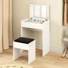 HOMCOM - Coiffeuse miroir - 23,7 po L x 15,8 po l x 31,1 po H - blanc-Comprend un tabouret confortable avec coussin 