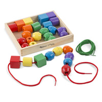 Melissa & Doug - Perles de laçage primaires-30 perles en bois aux couleurs vives dans une variété de formes