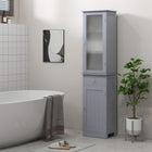 Kleankin - Armoire de rangement de salle de bain mince avec étagères réglables et tiroir - gris-Deux étagères réglables à 3 niveaux pour un rangement flexible 