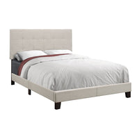 Monarch Specialties - 5921F Lit Double - Tissus Beige-Cadre de lit de à profil bas dans un magnifique tissu aspect lin beige - la tête de lit rembourrée est dotée d'un élégant design capitonné