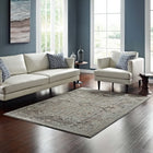 Modway - Enye Treillis floral vintage vieilli Tapis de 5 pi l x 8 pi L - Brun et bleu argenté-Tissage serré à poil bas