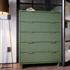 Manhattan Comfort - Granville commode haute moderne 37,8 po - vert sauge-Comprend 5 tiroirs à extension totale avec tiroir supérieur doté de lignes nervurées verticales texturées fabriqué en bois massif