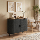 HOMCOM - Buffet style ferme 39,4 po avec portes tambour courbées - grain de bois brun-Fabriqué en panneaux de particules solides et MDF avec une finition mélaminée facile à nettoyer