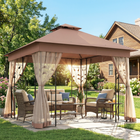 Outsunny - Pavillon de patio 10 pi l x 10 pi L - auvent de pavillon d’extérieur - brun foncé-Idéale pour les réunions de famille, fêtes d'anniversaire, pique-niques, camping, et plus encore