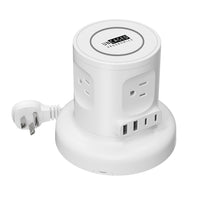 Uncaged Ergonomics - Multiprise rétractable sans fil avec gestion automatique des câbles et chargeur sans fil - Blanche-Hub d'alimentation 9 en 1 : 4 prises secteur, 2 ports USB-A, 2 ports de charge rapide USB-C PD (20 W), plus un tapis de charge sans fil de 15 W
