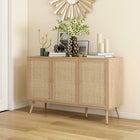 HOMCOM - Buffet 47,2 po L, armoire de rangement, bois naturel-Portes en rotin naturel apportant une touche bohème chic à votre intérieur 
