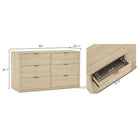 Manhattan Comfort - Evelyn 60" Moderne Commode à 6 Tiroirs Double - Naturel-Quincaillerie en laiton brossé – Des poignées métalliques fines et minimalistes apportent un contraste élégant et rehaussent l’esthétique générale avec une touche subtile de glamour