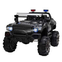 Aosom - voiture électrique pour enfants 2 places 12v rc camion de police - noir-Camion de police à chevaucher avec 2 sièges et ceintures de sécurité pour 2 enfants de 3 à 6 ans 