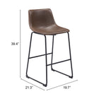 Zuo - Smart Tabouret de bar - Espresso vieilli - Ensemble de 2-Garantie limitée de 3 ans