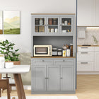 HOMCOM - Armoire de garde-manger 71 po avec espace pour micro-ondes et vaisselier - gris-Conception anti-basculement pour plus de sécurité en fixant l’armoire au mur 