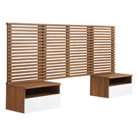 Modway - Render Ensemble 6 pièces : Tête de lit Simple murale et tables de chevet modernes - Noyer Blanc-Ensemble de tête de lit et de table de nuit