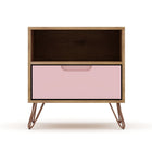 Manhattan Comfort - Rockefeller Table de Nuit 1 Tiroir Style Mid-Century Modern 51 cm - Naturel et Rose Poudré - Lot de 2-Capacité de 5 kg par étagère et tiroir