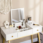 HOMCOM - Coiffeuse avec miroir rabattable et tabouret rembourré - 39,4 po L x 17,7 po l x 46,5 po H - blanc-Fabriqué en panneau de particules E1 avec surface en mélamine pour une utilisation durable et un nettoyage facile 