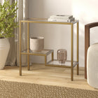 Hudson&Canal - Table d'appoint rectangulaire Lovett , 61 cm de largeur, laiton-Finition en laiton artisanale appliquée sur le cadre