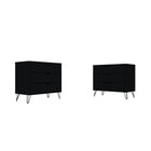 Manhattan Comfort - Rockefeller commode 3 tiroirs style milieu du siècle de 35,24 po - noir - lot de 2-Commode Mid-Century Modern pour chambre à coucher lot de 2