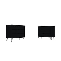 Manhattan Comfort - Rockefeller commode 3 tiroirs style milieu du siècle de 35,24 po - noir - lot de 2-Commode Mid-Century Modern pour chambre à coucher lot de 2