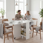 HOMCOM - Table à manger pliante à abattant avec étagères à 2 niveaux et roulettes pour 2-4 personnes - blanc-utilisez cette table à manger extensible de trois façons : aucun côté relevé, un seul côté relevé ou les deux côtés relevés