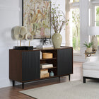 Manhattan Comfort - Buffet Duane 59,05 po style mid-century moderne - marron foncé et noir-Comprend 3 étagères centrales avec fonctionnalités réglables et 2 étagères latérales Total de 7 espaces d’étagères