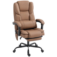 HOMCOM - Fauteuil de bureau avec massage - chaise de bureau inclinable - marron-Massage par vibration à six points apaise le dos, les lombaires et les cuisses, avec cinq modes, trois intensités et une minuterie de 15 minutes, s'adapte aux préférences personnelles 