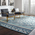 Modway - Reflect Cadhla Treillis Géométrique Abstrait Vintage Tapis intérieur et extérieur de 8 pi l x 10 pi L - Ivoire et bleu-Tissage serré à poil bas