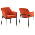 Modway - Jovi Performance Velvet Fauteuil à manger Ensemble de 2 - Orange Noir-Fauteuil à manger rétro moderne