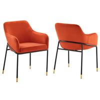 Modway - Jovi Performance Velvet Fauteuil à manger Ensemble de 2 - Orange Noir-Fauteuil à manger rétro moderne