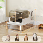 PawHut - Boîte à litière pour chat, enceinte facile à nettoyer avec pelle et couvercle rabattable - blanc-Couleurs : acier inoxydable, blanc, gris, transparent 