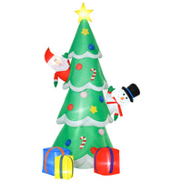 HOMCOM - Arbre de Noël gonflable de 7FT LED Décoration extérieure Père Noël - Vert-Le sapin de Noël à la mode avec bonhomme de neige, père Noël et coffret cadeau crée une atmosphère de festival 