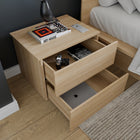 Nexera - Table de nuit à 2 tiroirs James, Chêne Blond Naturel-Meubles conçus et produits au Canada à partir de panneaux de particules et de MDF certifiés CARB II/FSC.  Item expédié en 24-48 heures après réception de la commande.  Assemblage requis