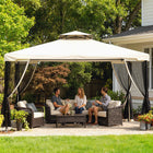 Outsunny - Moustiquaire de remplacement pour gazebo 10 pi L x 12 pi l, blanc crème-Il est livré avec deux types de crochets noirs adaptés à deux types de tubes  