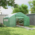 Outsunny - Serre tunnel 13 pi x 10 pi x 6,5 pi avec grandes fenêtres et porte à glissière, blanc- Porte enroulable et grandes fenêtres pour l’accès et la circulation de l’air  
