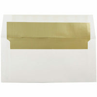 JAM Paper - Enveloppes d'invitation doublées de feuille d'aluminium - 3 7/8 x 8 1/8 - blanches avec feuille d'or - Paquet de 50- Doté d'une finition en papier lisse et d'une doublure en aluminium brillant pour ajouter une touche de couleur à tout envoi