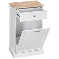 HOMCOM - Buffet bas à poubelle basculante 10 gallons avec bac caché et tiroir - blanc-Porte à ouverture inclinée pour une ouverture facile d’une seule main et un accès pratique à la poubelle 