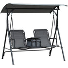 Outsunny balançoire de porche couverte 2 personnes, balançoire de patio avec table de rangement pivotante-Conçu pour que 2 personnes puissent s’asseoir indépendamment tout en se balançant ensemble
