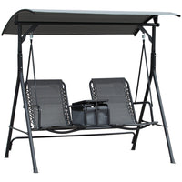 Outsunny balançoire de porche couverte 2 personnes, balançoire de patio avec table de rangement pivotante-Conçu pour que 2 personnes puissent s’asseoir indépendamment tout en se balançant ensemble
