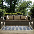 Modway - Cerelia Treillis marocains intérieurs et extérieurs Tapis de comédie 8 pi l x 10 pi L - Bleu et beige-Tapis durable d’intérieur et d’extérieur