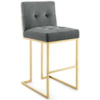 Modway - Privy Acier inoxydable doré Performance Velvet Tabouret de bar - Charbon de bois doré-Tabouret de bar Glam Deco