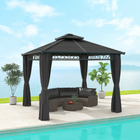 Outsunny - Pavillon à toit rigide double 10 pi l x 10 pi L avec moustiquaires et rideaux - noir-Le toit rigide en polycarbonate translucide laisse passer un peu de lumière tout en offrant de l’ombre