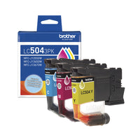 Brother - LC504 Cartouches d’encre cyan, magenta, jaune authentiques à rendement standard-Cartouche d’encre à rendement standard, ensemble de 3: Chaque cartouche contient du cyan, du magenta et du jaune pour une impression jusqu’à 500 pages par cartouche