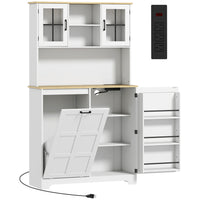 HOMCOM - Armoire de garde-manger de cuisine avec station de charge et compartiment pour poubelle - blanc-Trois prises CA et un interrupteur pour alimenter vos appareils sans effort 